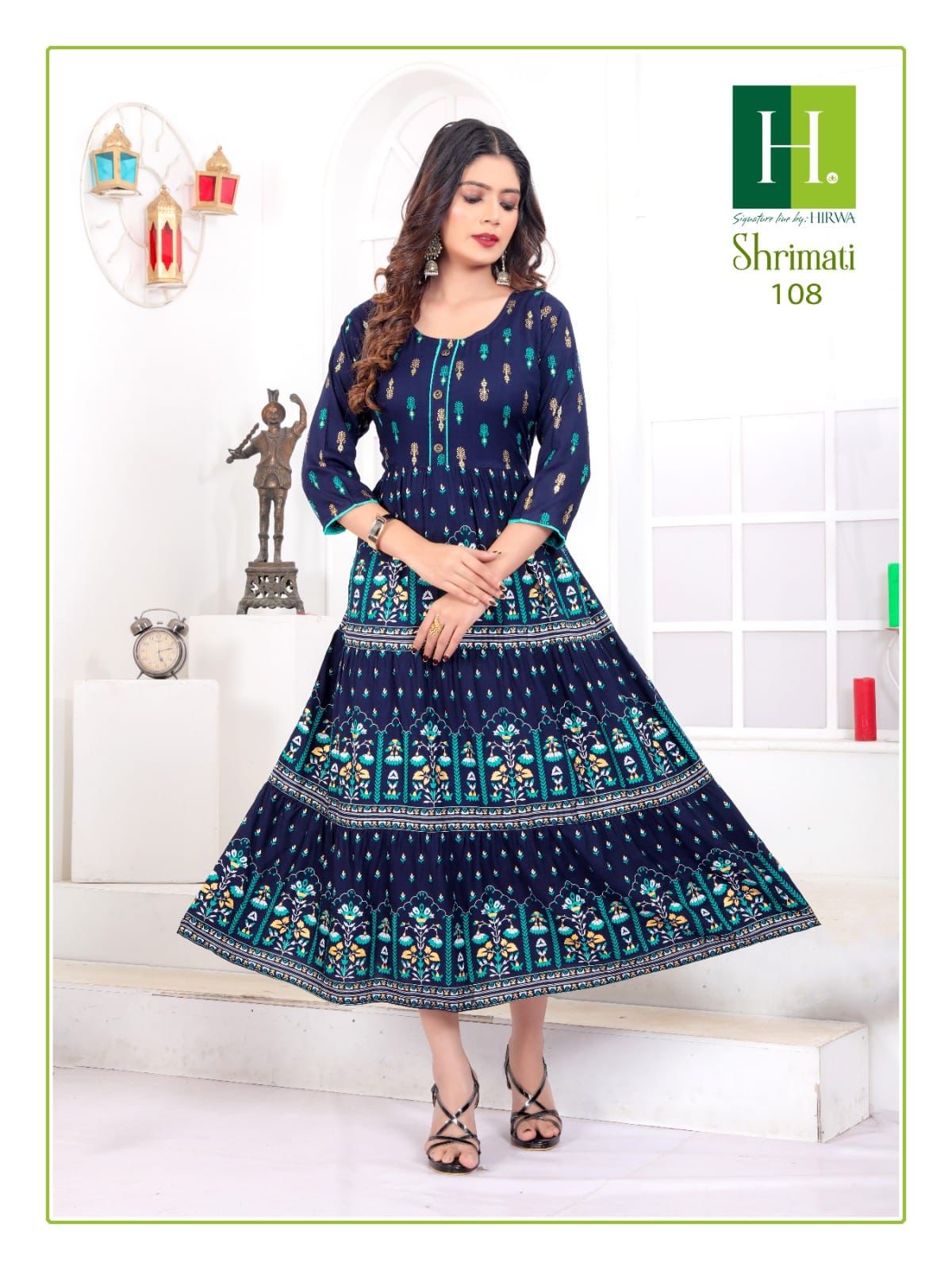 Shrimati Vol 2 By Hirwa Rayon Printed Long Anarkali Kurti Wholesale Shop In Surat
